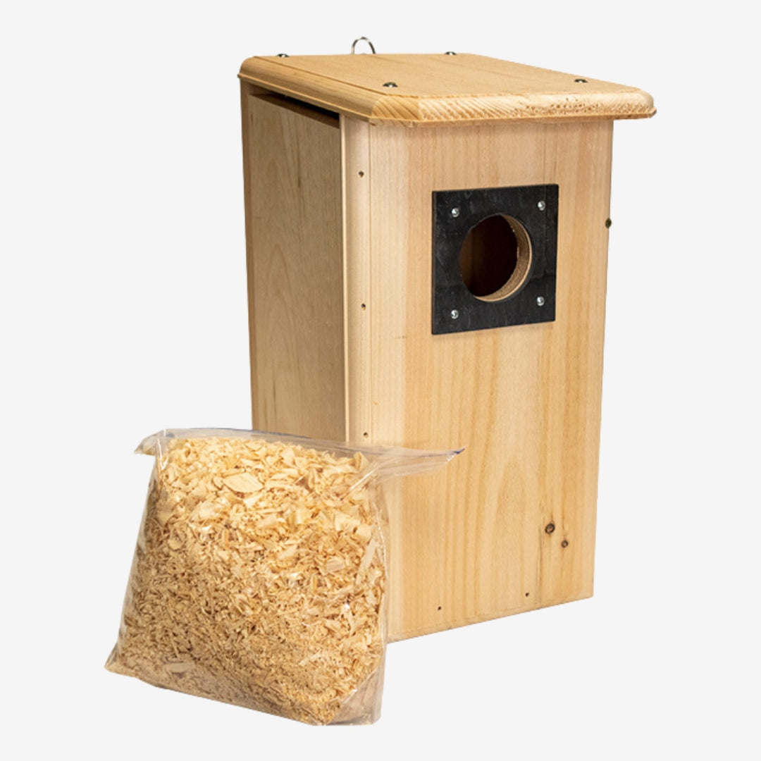 Coveside Flicker House, ideal for birdwatching enthusiasts looking to attract woodpeckers and flickers with a sturdy, natural birdhouse